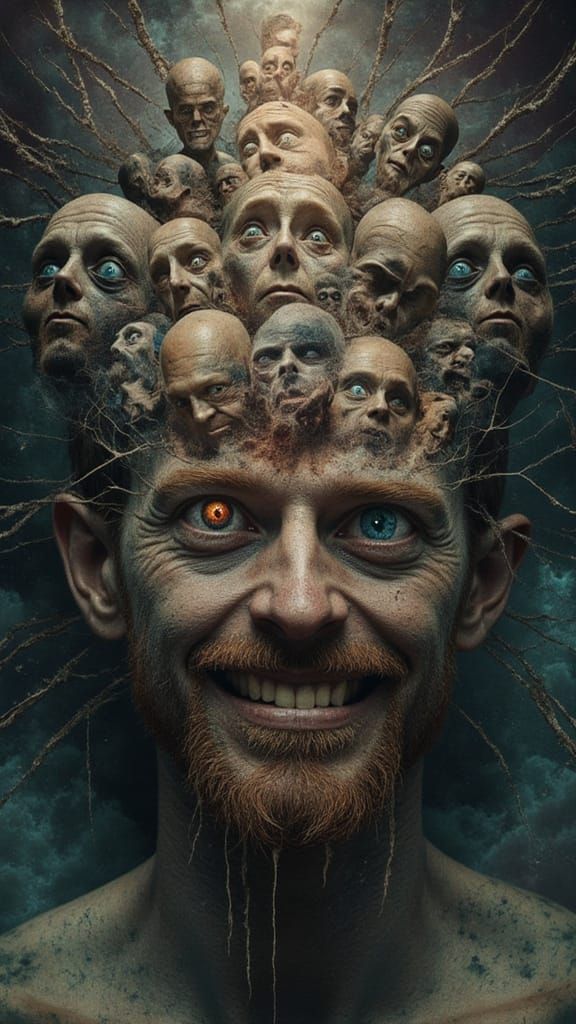 Nightmare Surrealism: Fractal Faces Within a Grinning Man