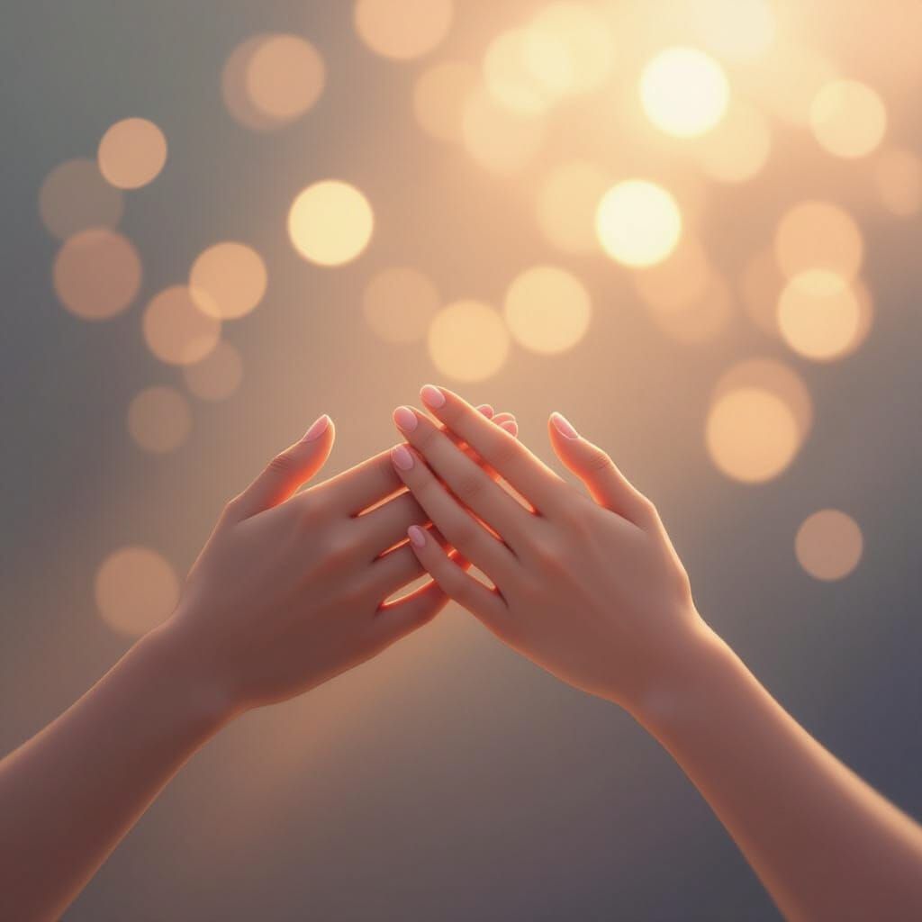 Symbolic Separation: Hands Fading Apart with Hopeful Bokeh