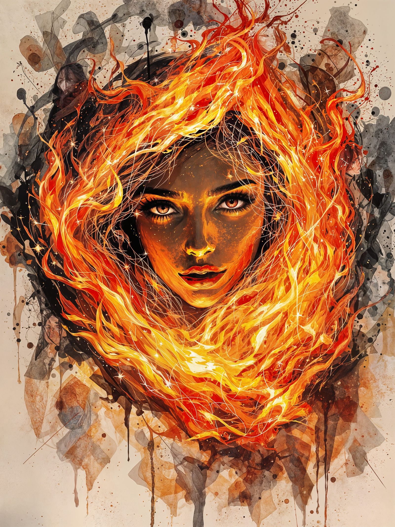 Flaming Palestinian Goddess Portrait in Impressionistic Styl...