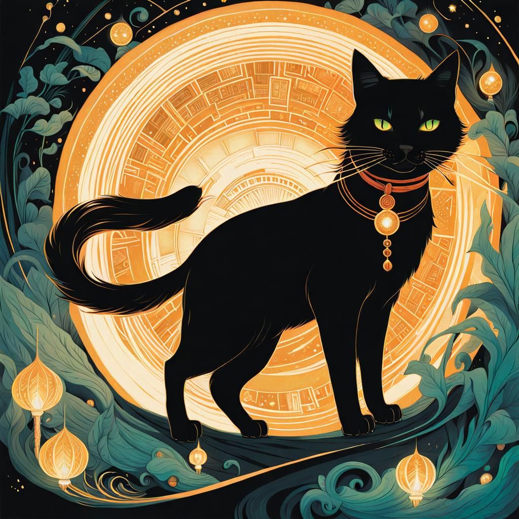 Feline Wizard Swirling Electric Energy, Aetherpunk Style