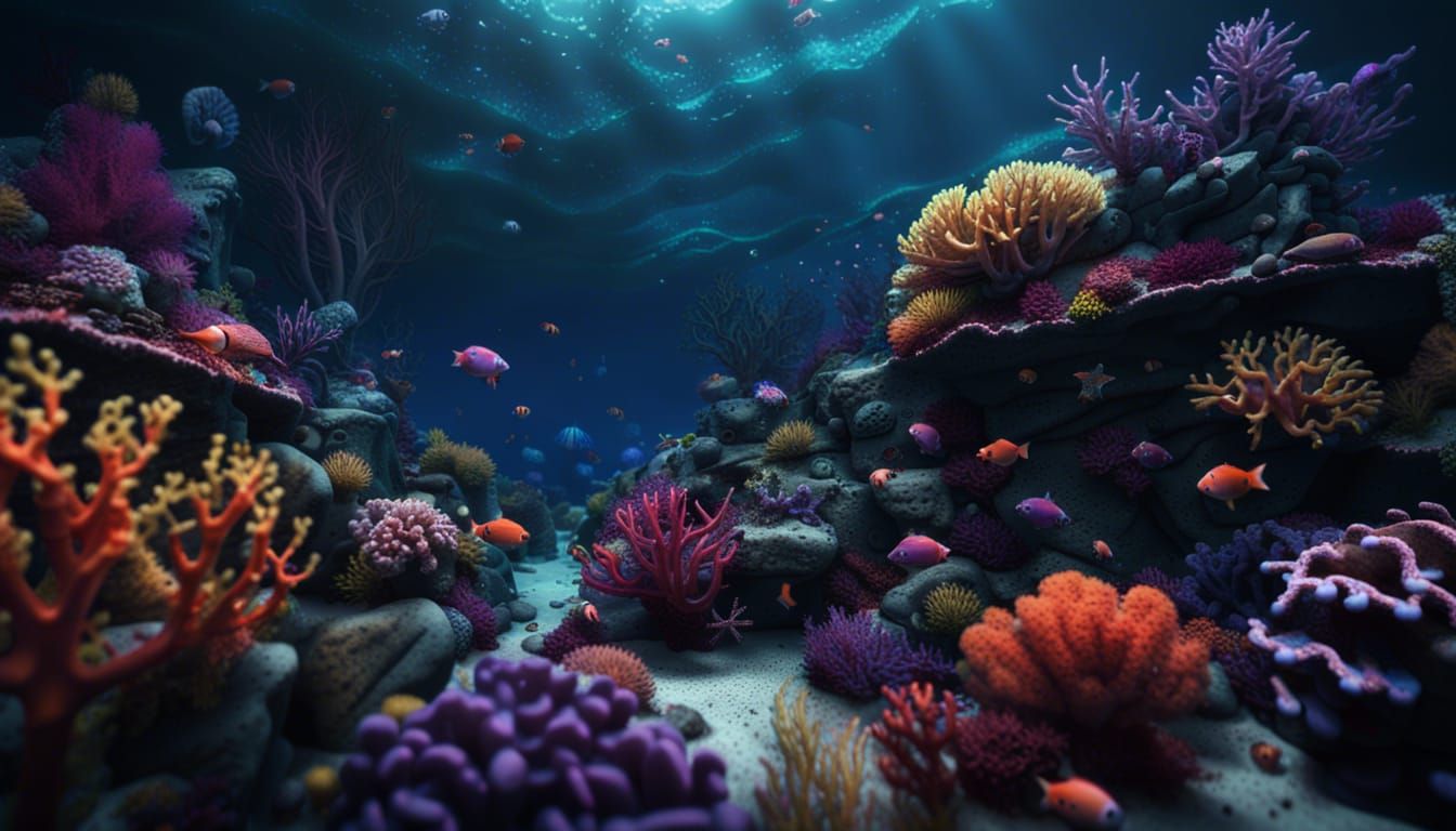 Magical Cyberpunk Coral Reef Landscape in 8K