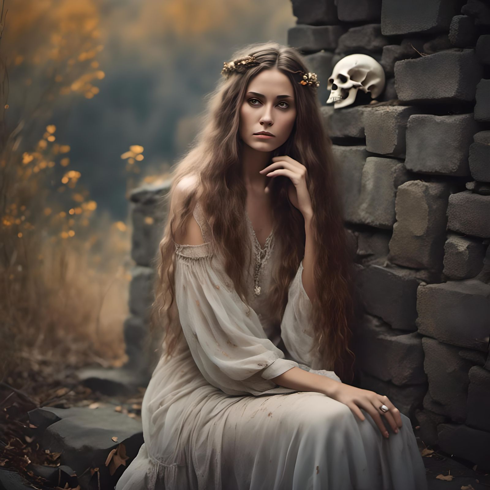 Woman with Skull Tattoo in Deep Noir Style