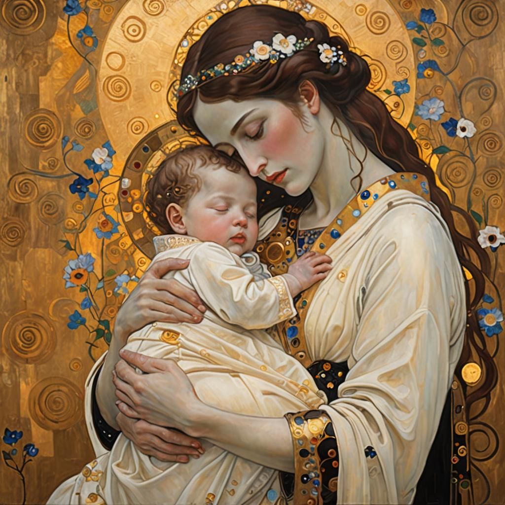 Mother and Child in Golden Light: Oil Painting