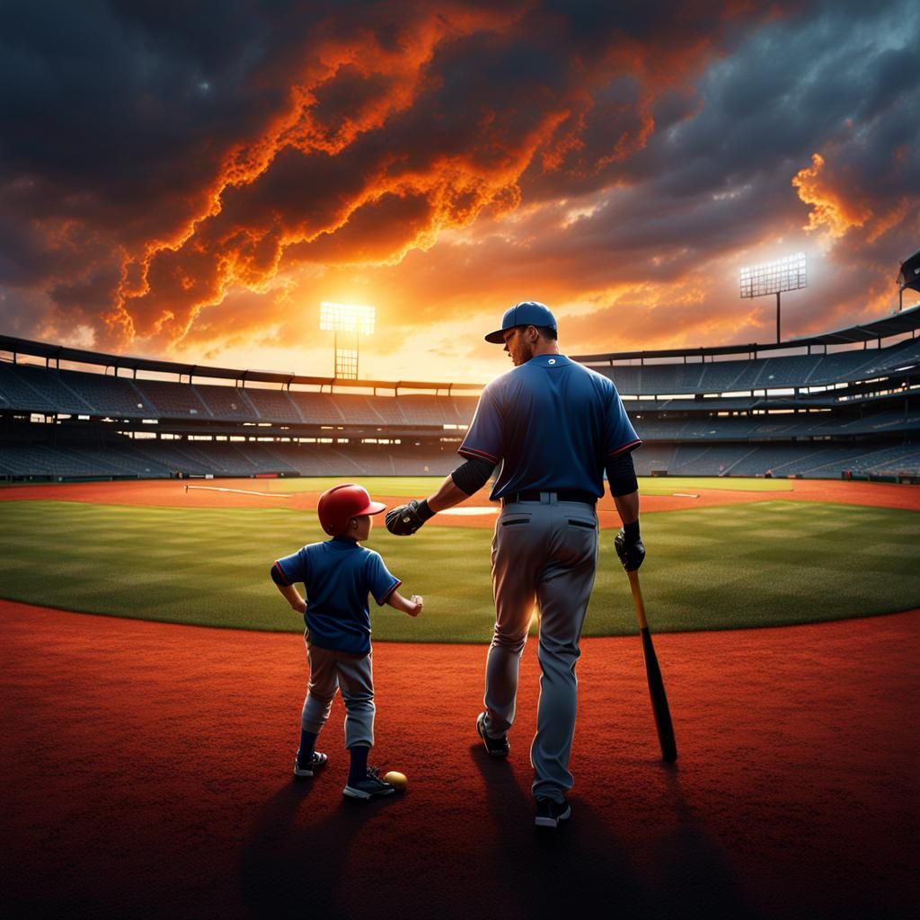 Father and Son Playing Baseball: Fantasy Concept Art