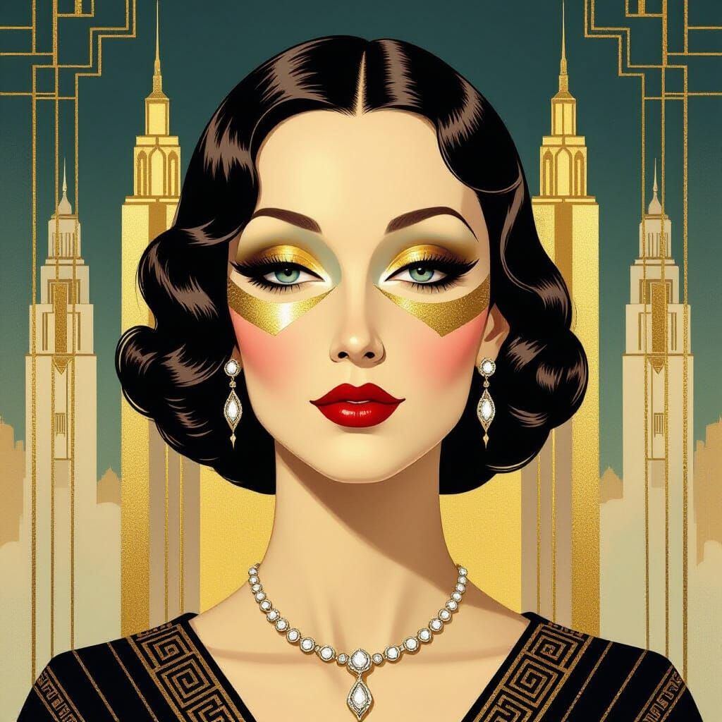 Art Deco Goddess With Metallic Gold Accents