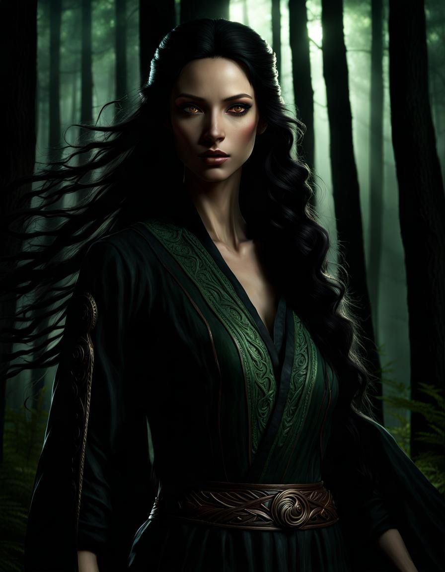 woman black hair face portrait in moonlight