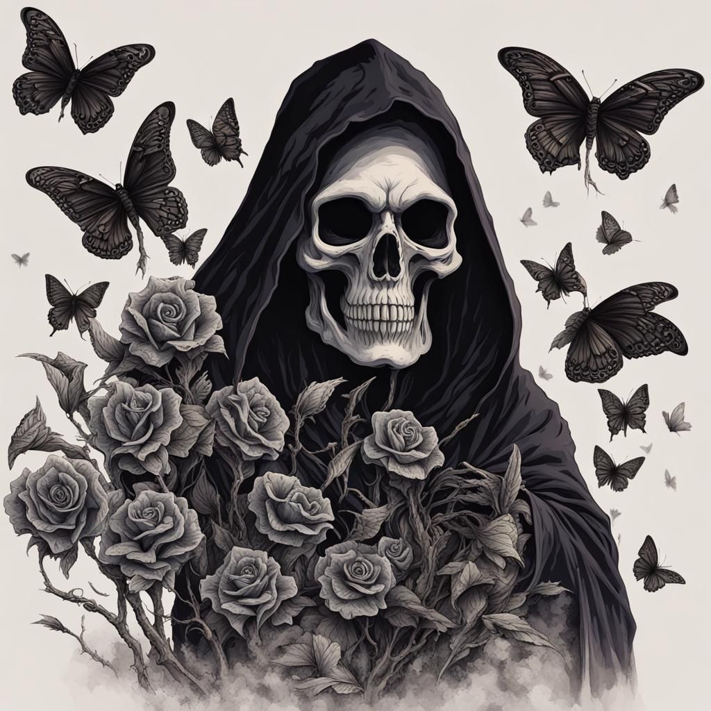 Grim Reaper with Death's Head Butterflies
