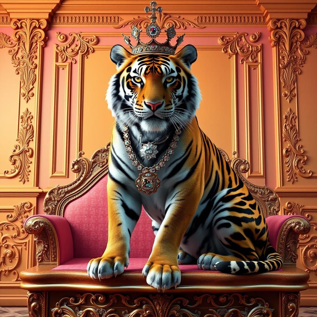 Majestic Tiger in Whimsical, Wes Anderson-Inspired Set