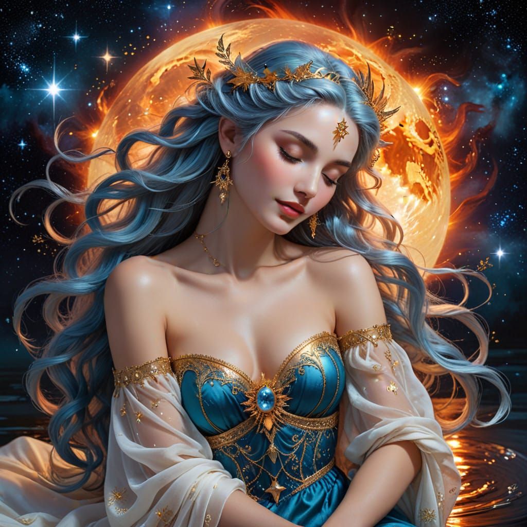 Goddesses of Sun and Moon in Ethereal Embrace