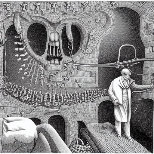 Victorian Illustration: Open Heart Surgery in a Labyrinth