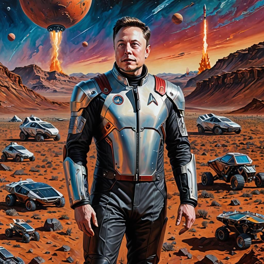 Elon Musk: Martian Pioneer in Mixed Media