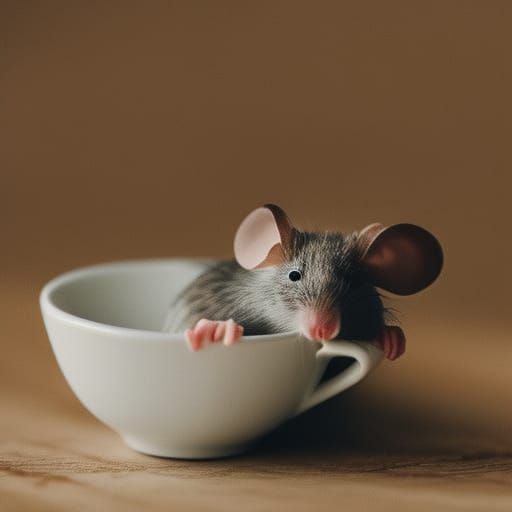 Mouse Sleeping Inside of a Teacup