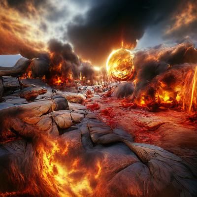 Fiery Apocalypse: 8K Hyperrealistic 3D Concept Art