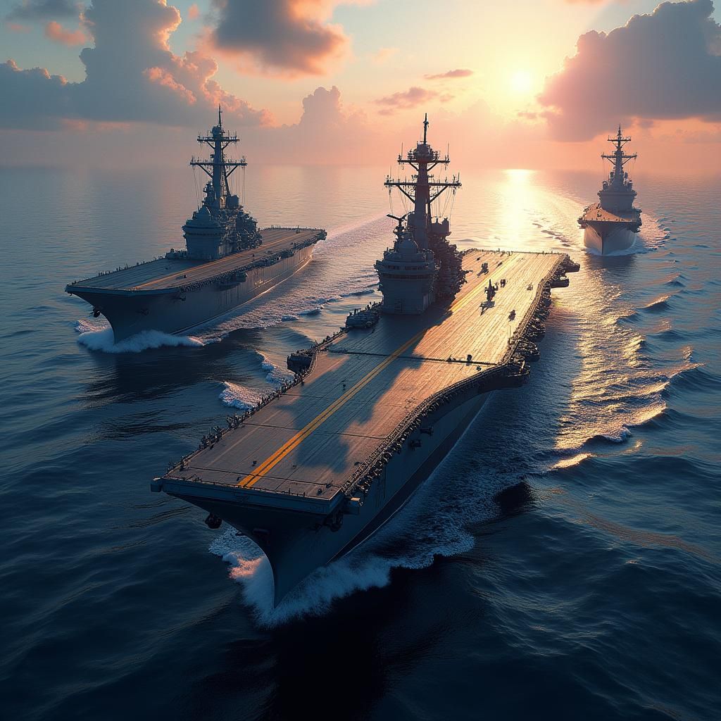 US Navy Aircraft Carriers in Dreamlike Formation