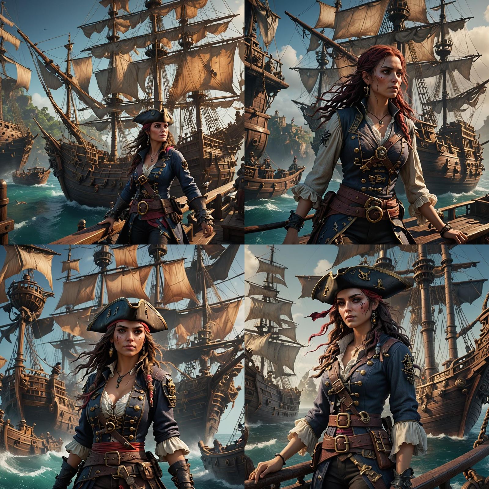 Pirate Girl on Ship: Detailed Matte Painting
