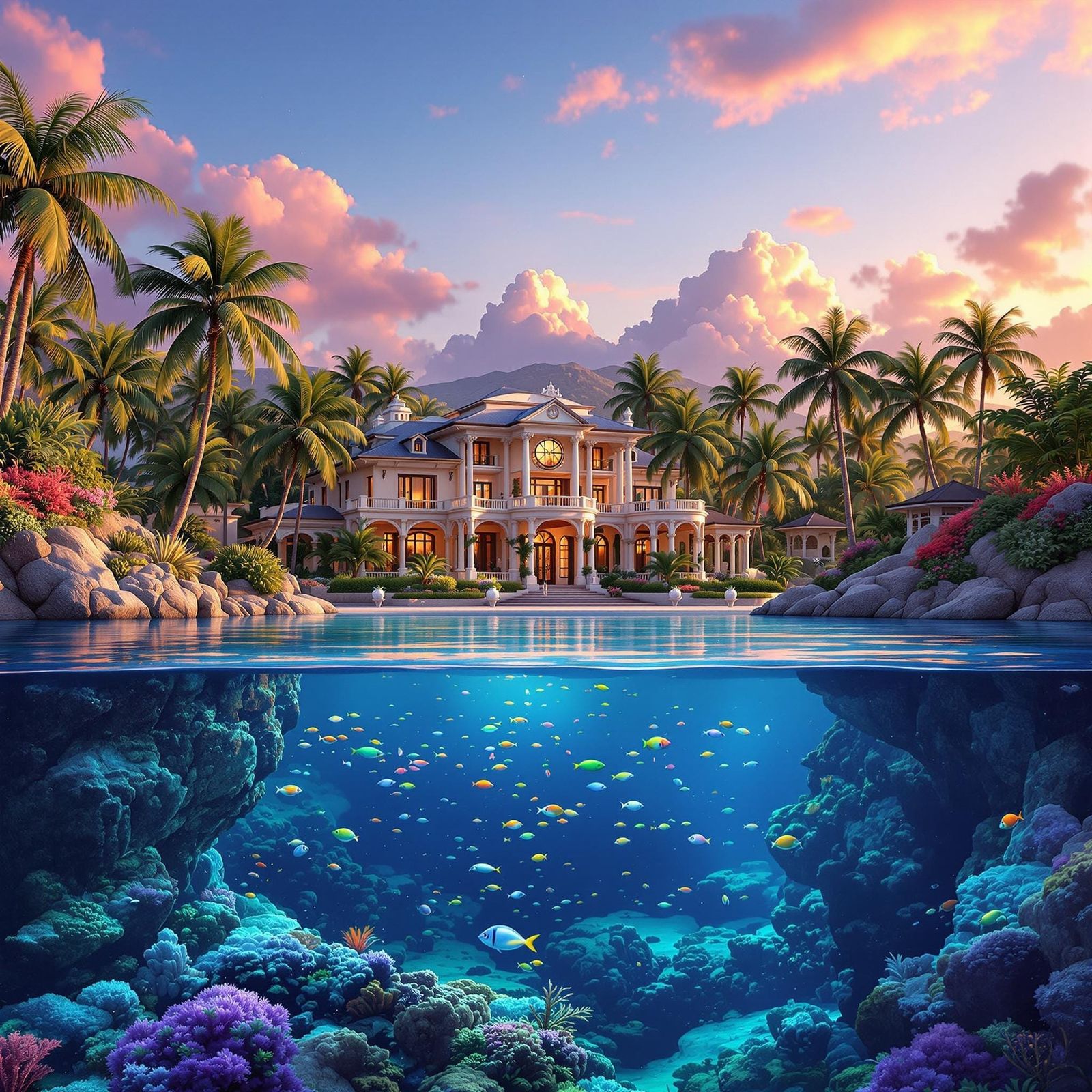 Majestic Hawaiian Mansion Overlooks Breathtaking Ocean Aquar...