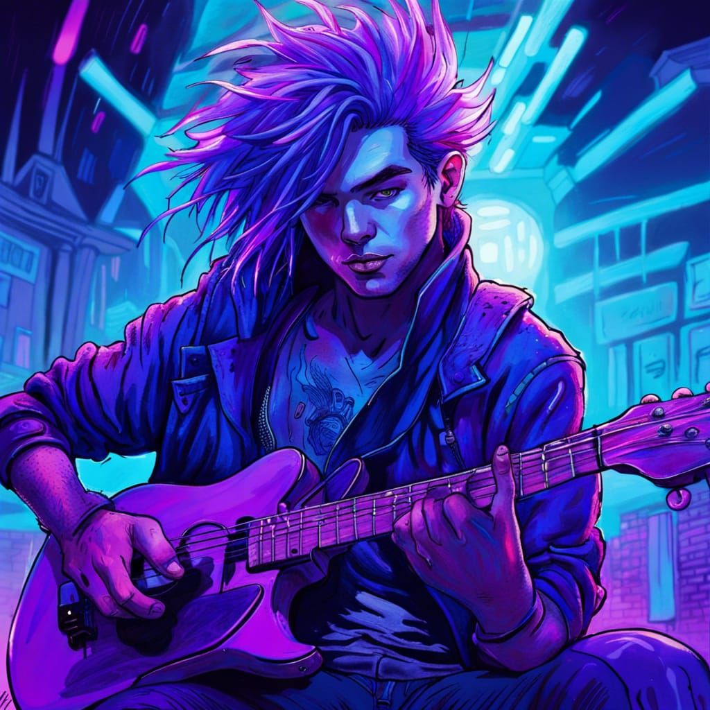 Cyberpunk Rockstar Portrait on Neon Street