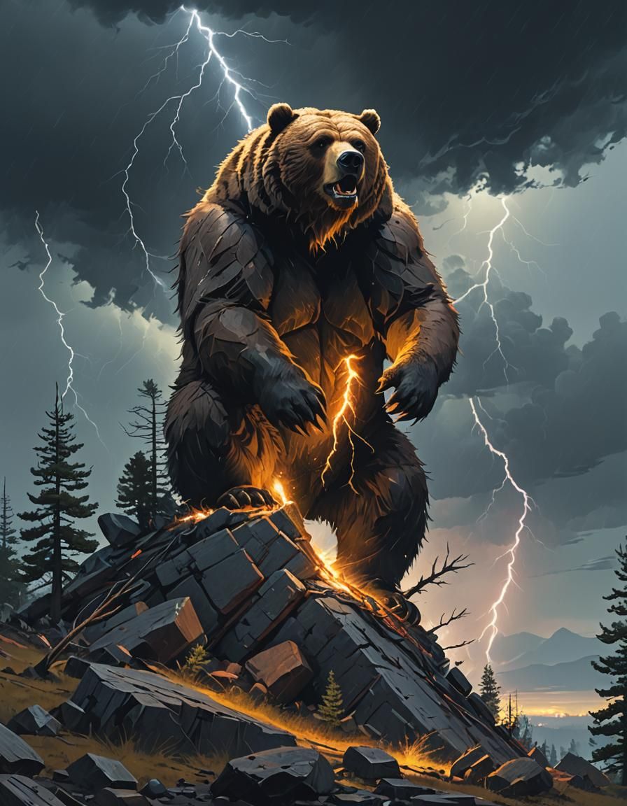 Grizzly Roar on Cyberpunk Mountain