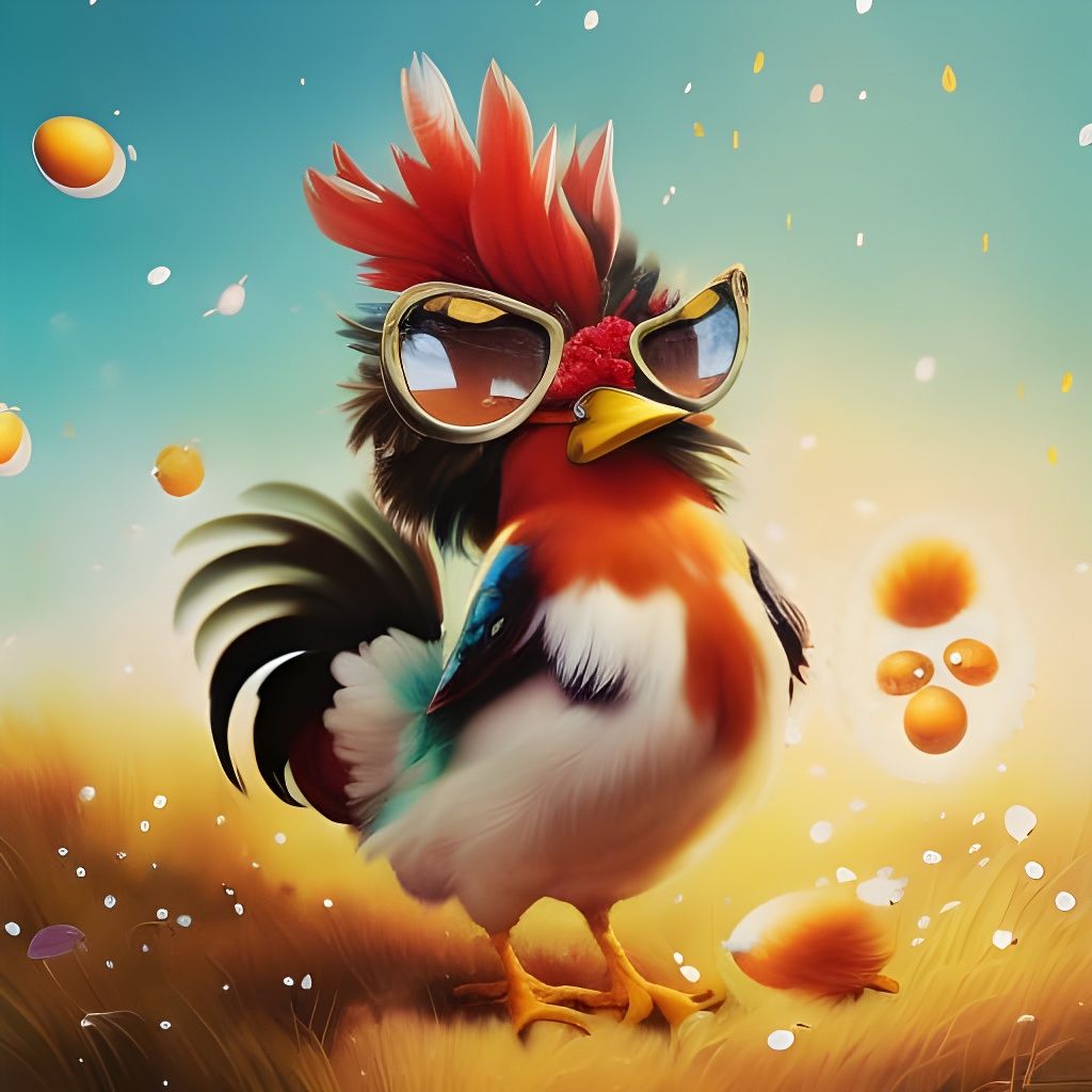Furry Chibi Rooster with Sunglasses and Eggsplosion