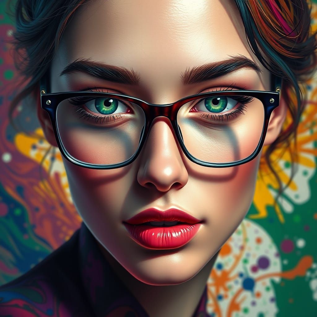 Vibrant Portrait of Woman with Emerald Eyes as Matte Paintin...