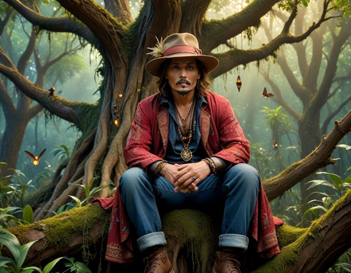 Magical Sandman Rides Majestic Firefly in Dreamy Forest Land...