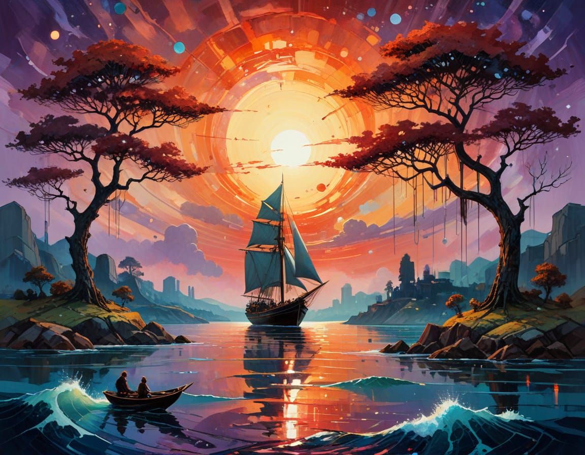 Galactic World in Neo-Impressionist Oil Painting