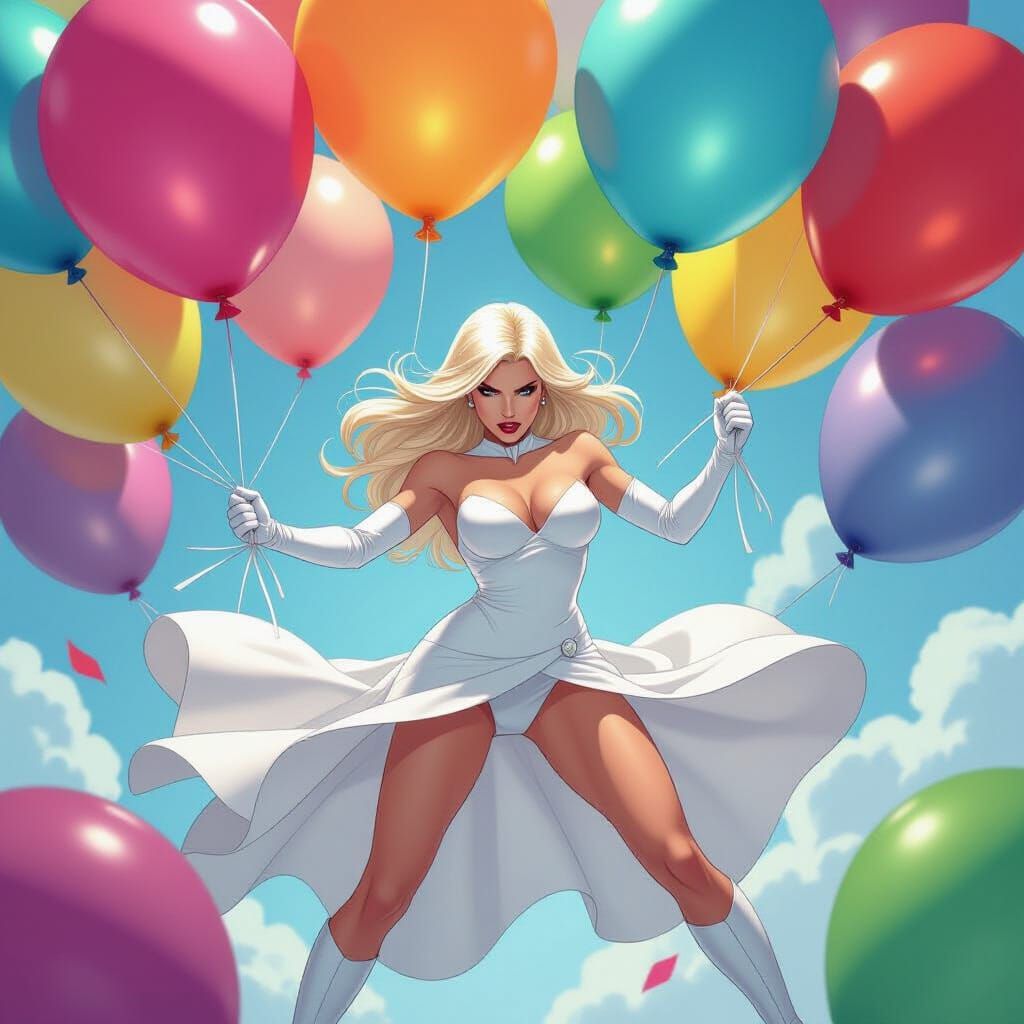 Emma Frost Attacks Birthday Balloon, Comic Book Style