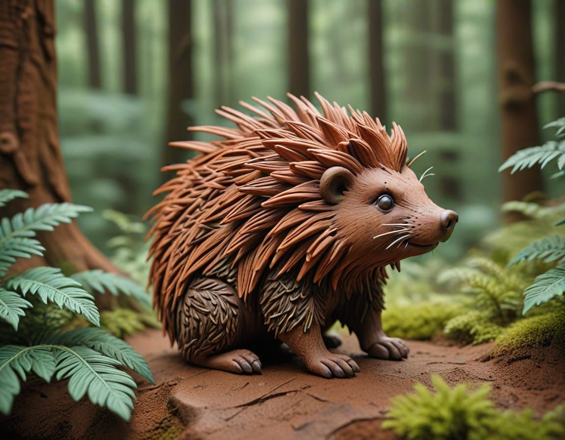 Detailed Plasticine Porcupine in Terracotta Style