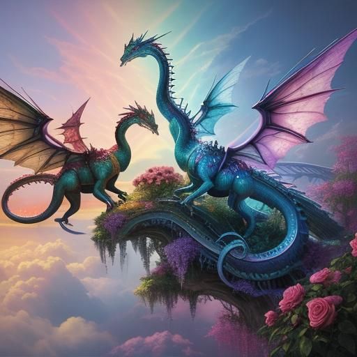 Fractal Dragons and Roses in Ethereal Fantasy