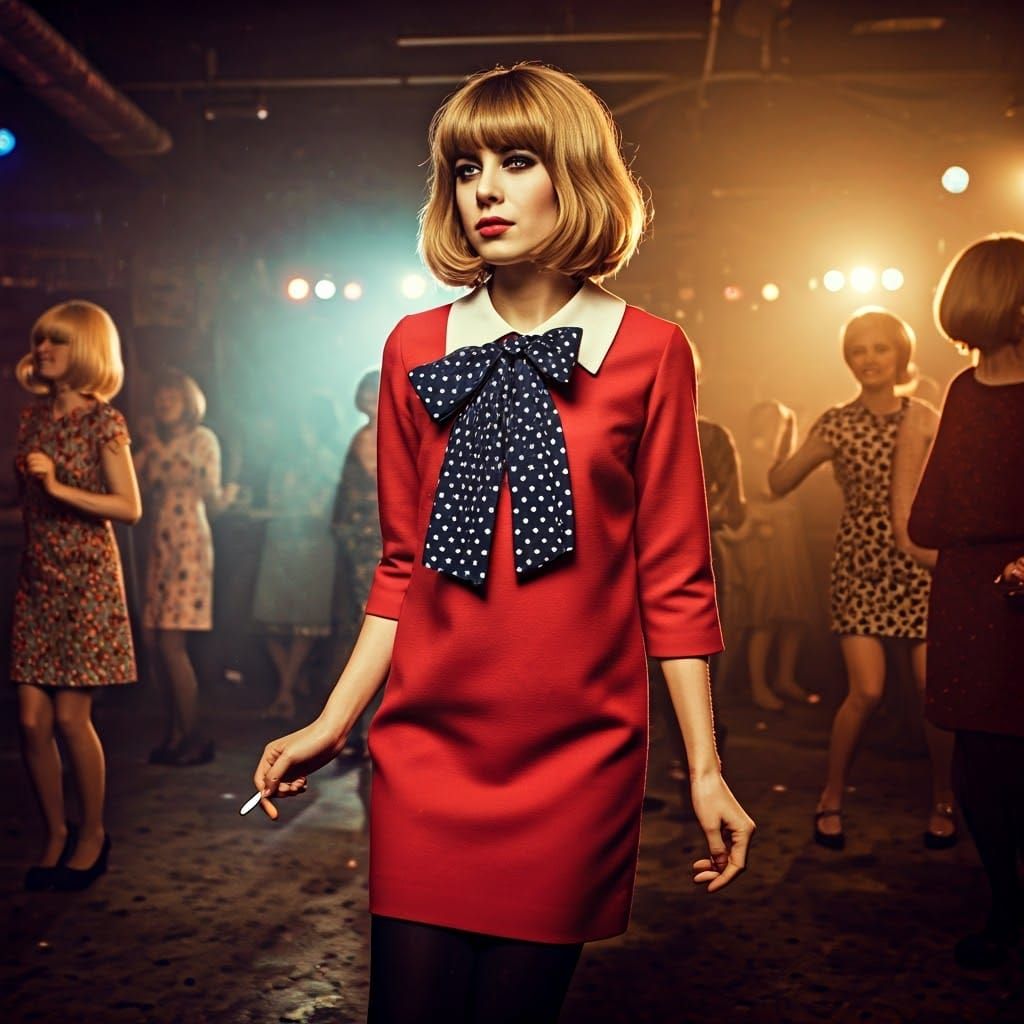 1960s Mod Style Dance Scene with Film Grain