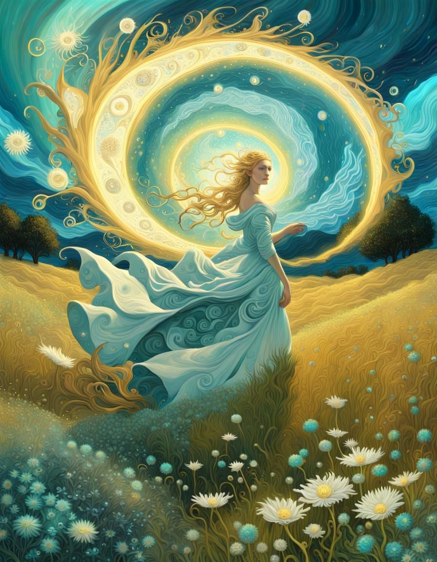 Love Fairy Rides Waves in Van Gogh Style