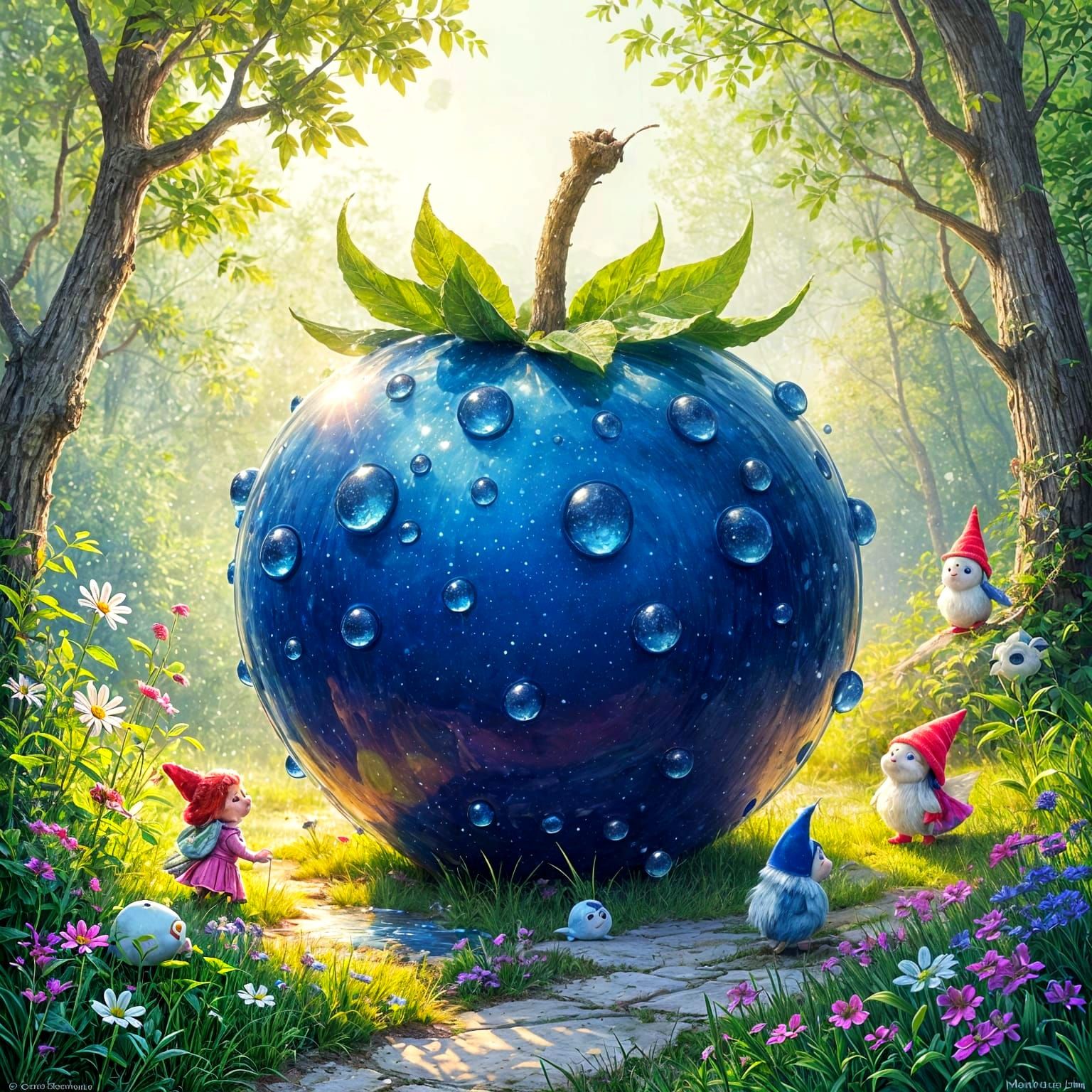 Giant Blueberry in Gnomish Land, as Oil Painting