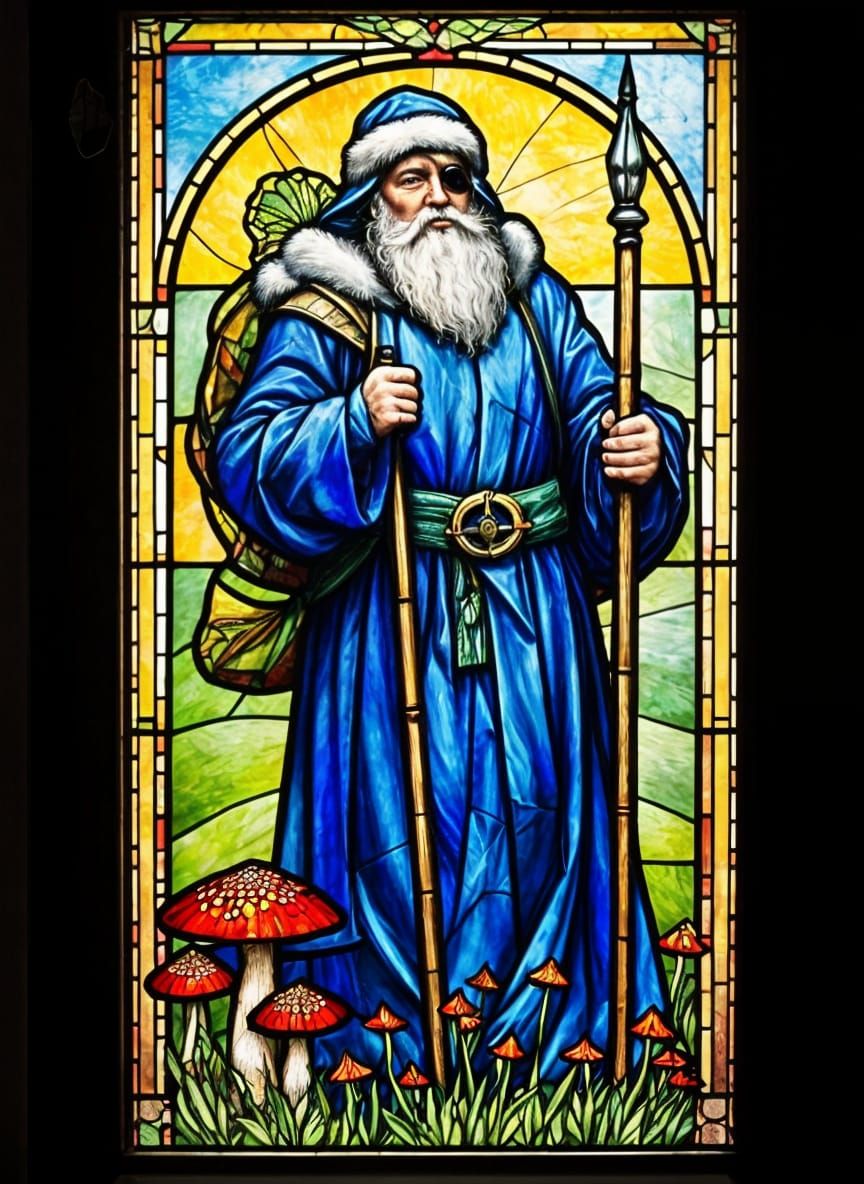 Magnificent Stained Glass Santa in Tiffany Style