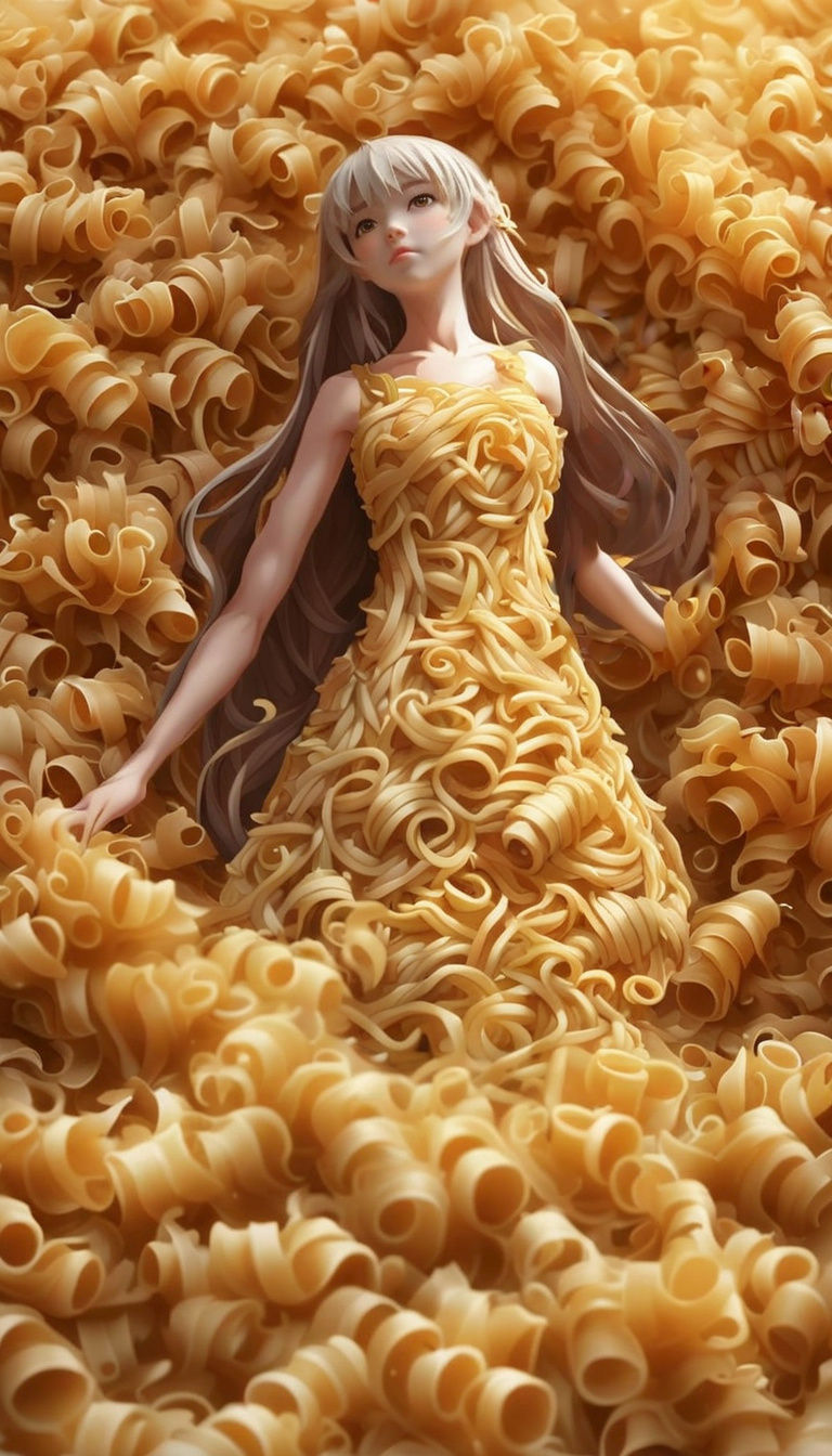 Pasta Gown: Detailed 3D Anime Concept Art