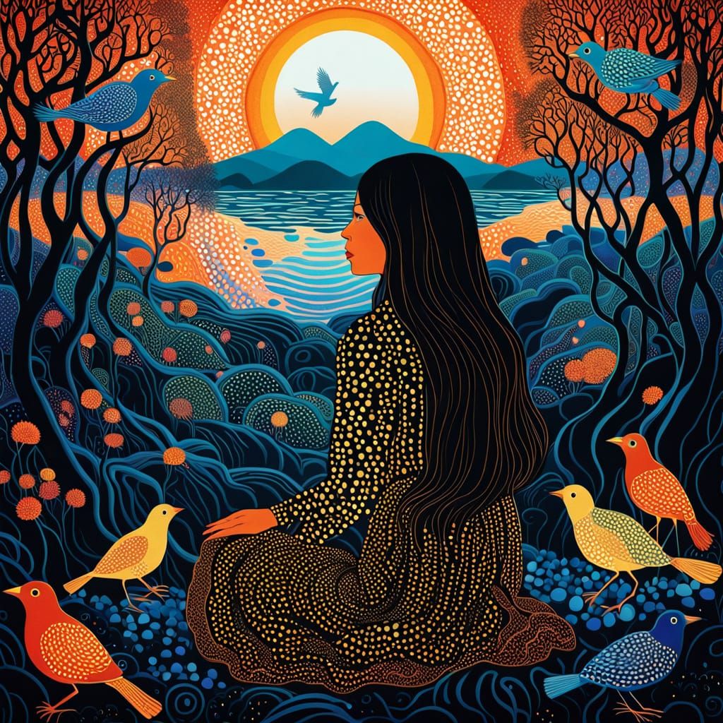 Surreal Sunset Goddess in Dreamlike Whimsy