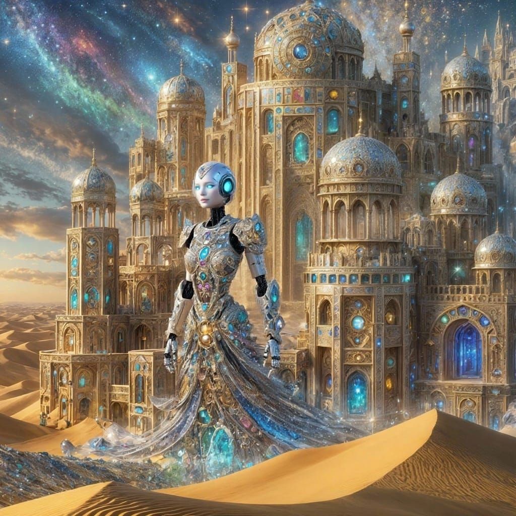 Jeweled Desert Fortress with Android Guardian