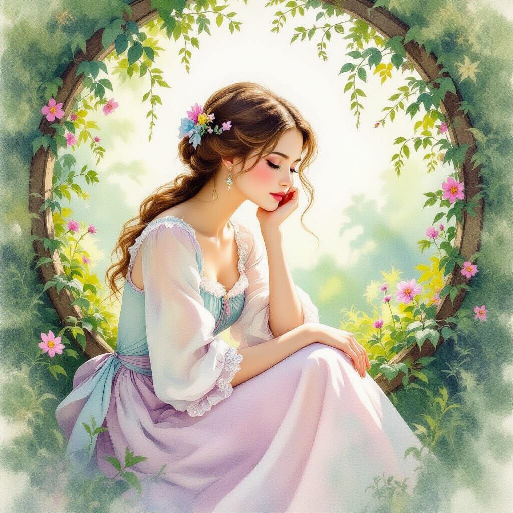 Dreamy Woman in Gouache Painting Style