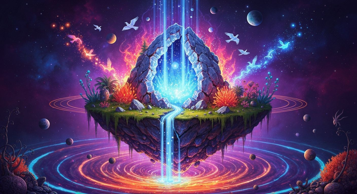 Cosmic Geode Island with Stardust Waterfall