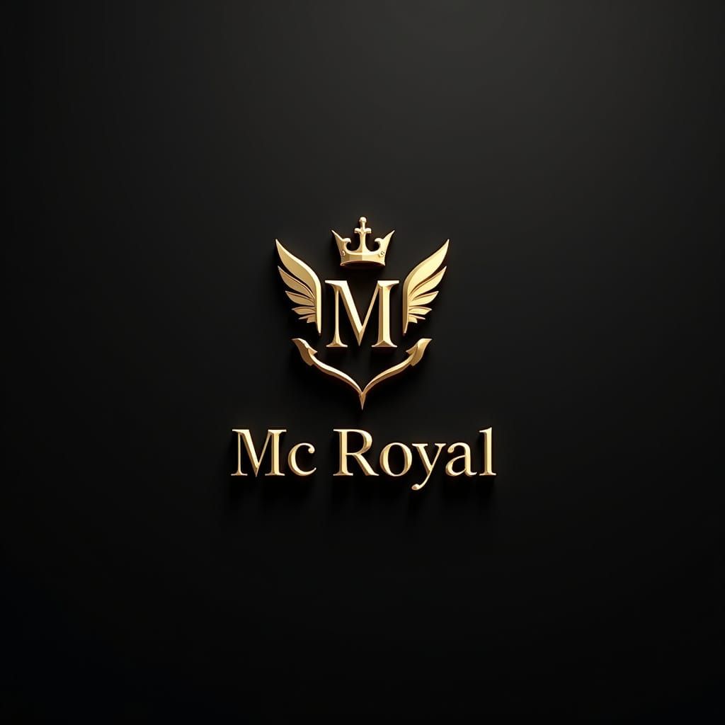 McRoyal 3D Logo: Gold Crest with Crown and Wings