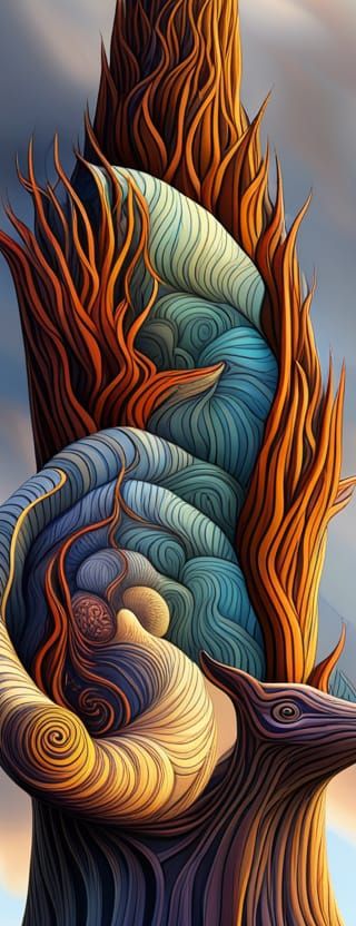 Gondwana Flora and Fauna Fractal Design with 3D Shading