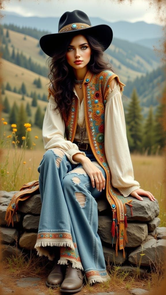 1973 Bohemian Lady on Stone Fence