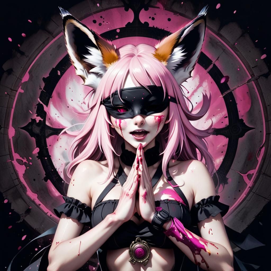 Anime Girl with Fox Ears in Splatterpunk Style