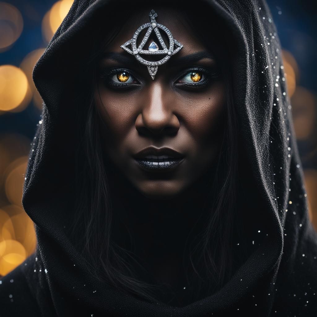 Black Hooded Witch with Diamond Eyes