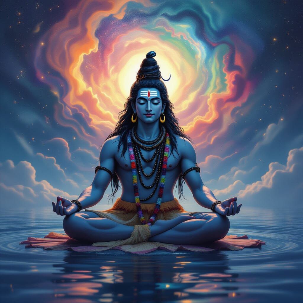 Lord Shiva Meditating in Cosmic Abstract Universe