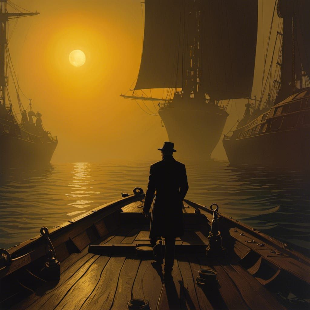 Night Boatman in Dark Surrealist Style