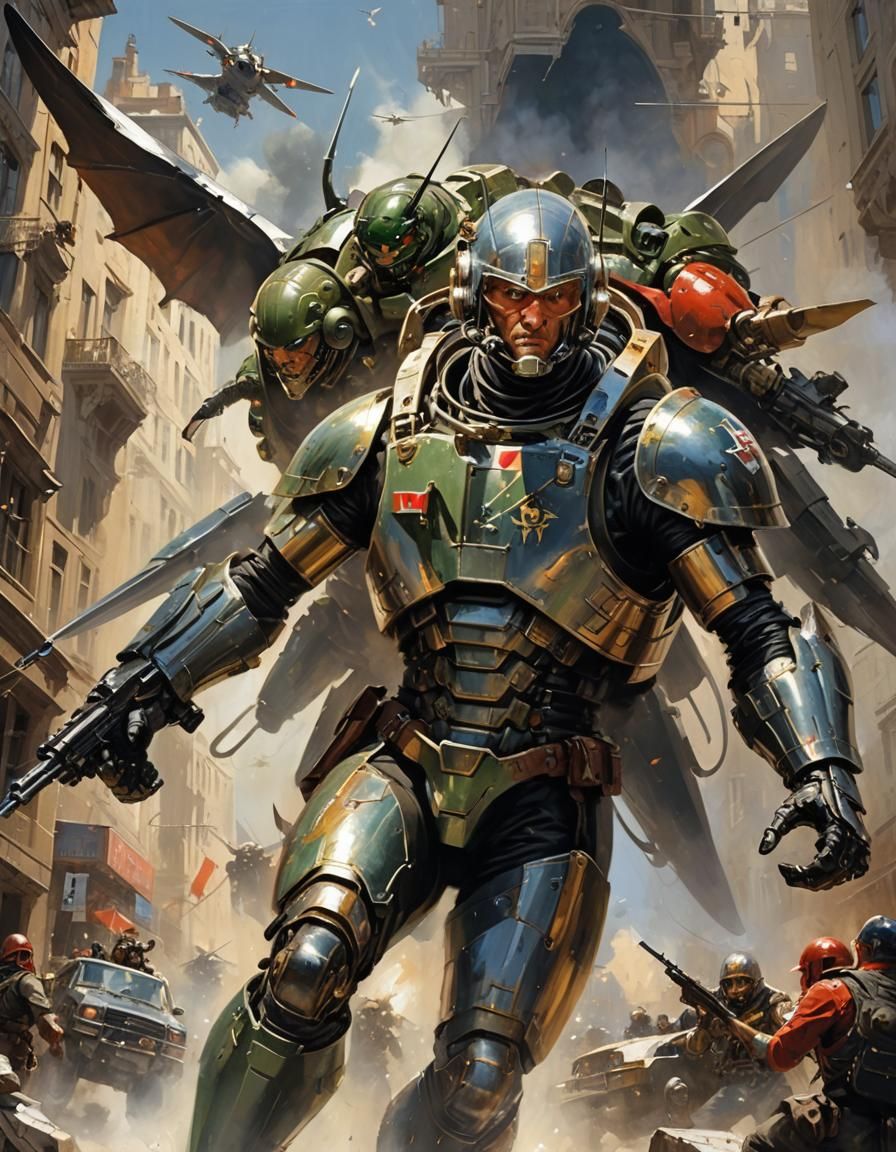 Armored Three-Headed Jet in Romantic Style