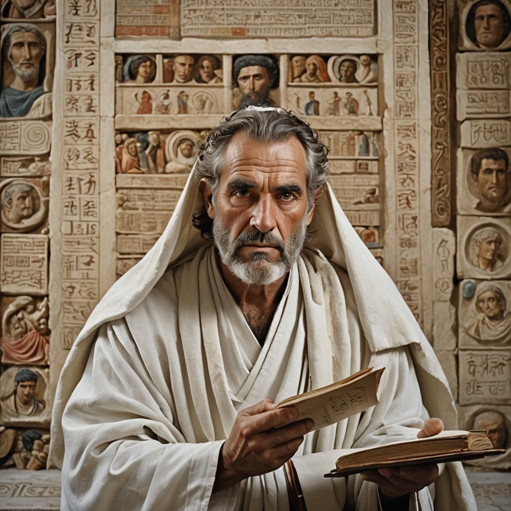 Ancient Greek Philosopher Portrait with Scrolls