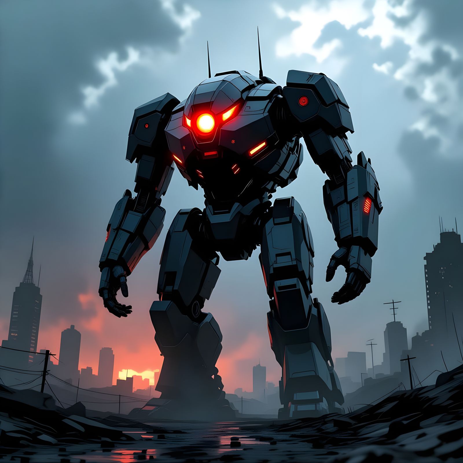 Infected Jaeger in Desolate City, Dark Concept Art Style