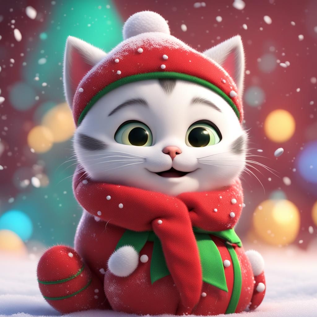 Festive Christmas Kitten in 3D Digital Art