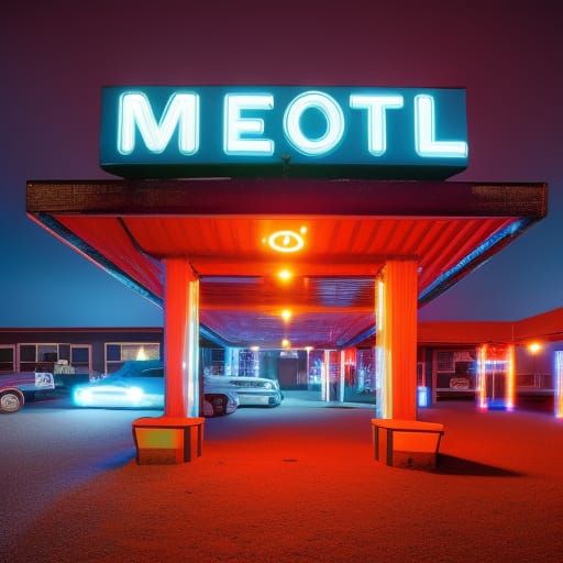 Creepy Motel with Neon Sign in Twilight